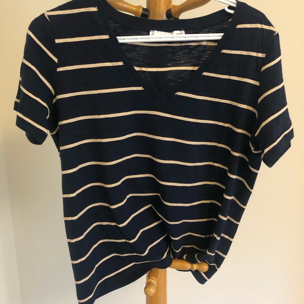 Mango Blue and White Short Sleeve striped Tee